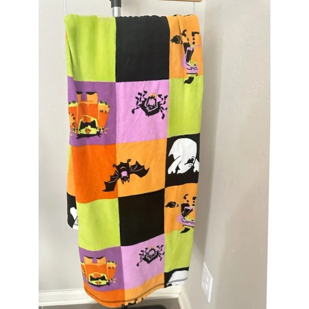 Halloween Fleece Throw Blanket Ghost Bat Spider Witch Frankenstein‎